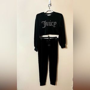 New Juicy Couture Velour Crop Sweatshirt and Sweatpants OG Big Bling Set XS